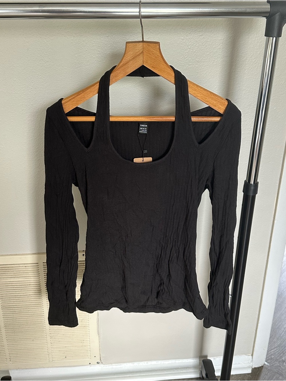 Black Long-Sleeve Cutout Top